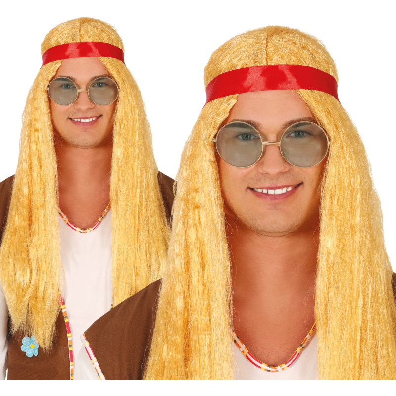 Pánska blond parochňa hippie s čelenkou